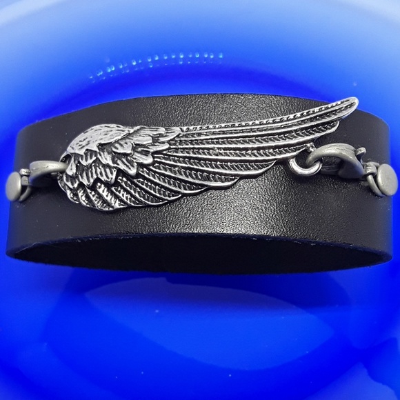 lmw0082 Jewelry - Angel Wing Leather Cuff Bracelet